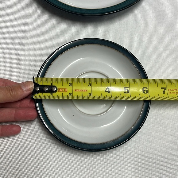 Denby, Greenwich Dish set Footed Cup, Saucer, & Lunch Plate Green & white 3 pc - Picture 9 of 11